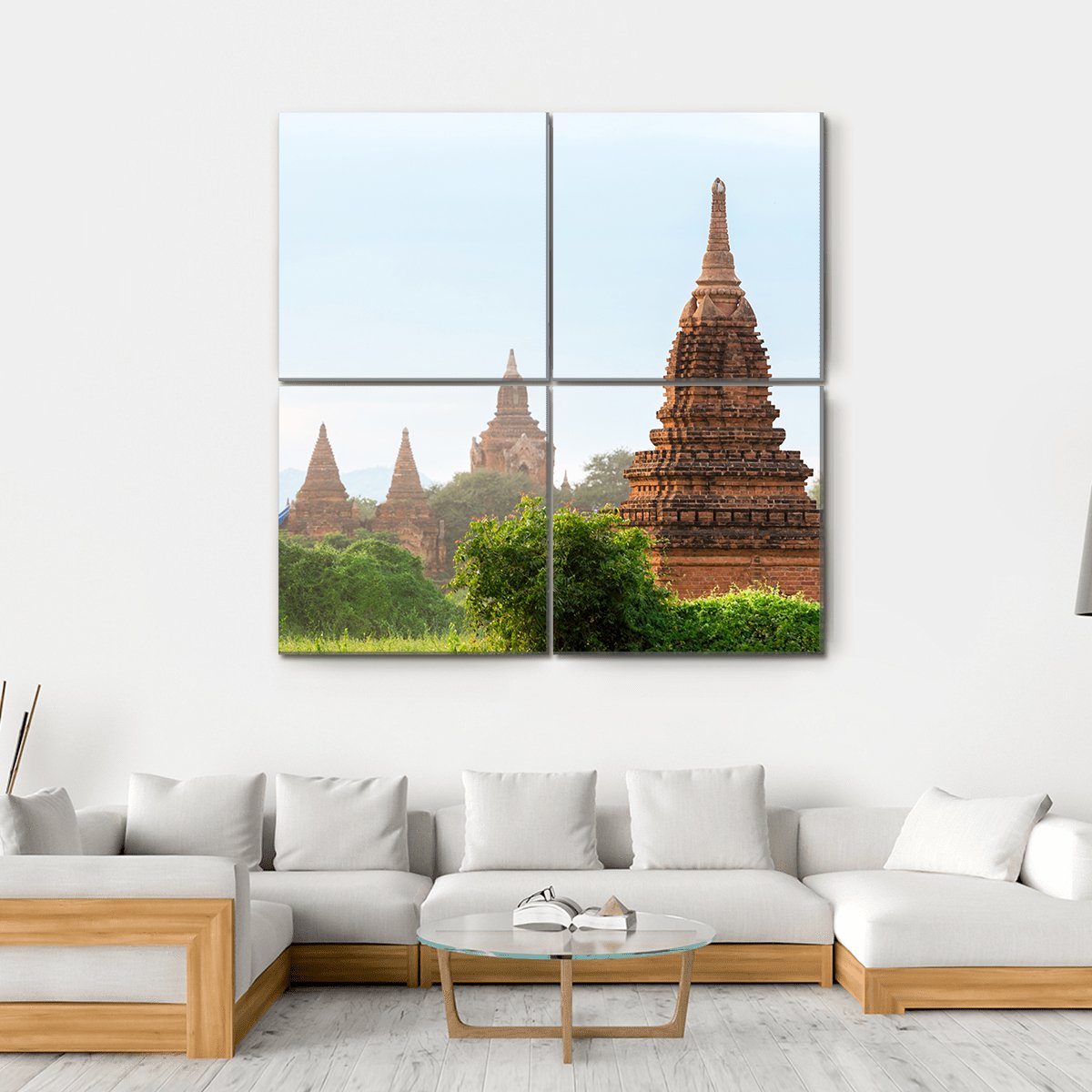 View Of Ancient Pagodas In Bagan Canvas Wall Art-4 Square-Gallery Wrap-17" x 17"-Tiaracle