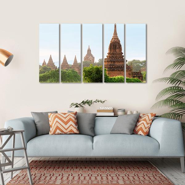 View Of Ancient Pagodas In Bagan Canvas Wall Art-5 Horizontal-Gallery Wrap-22" x 12"-Tiaracle