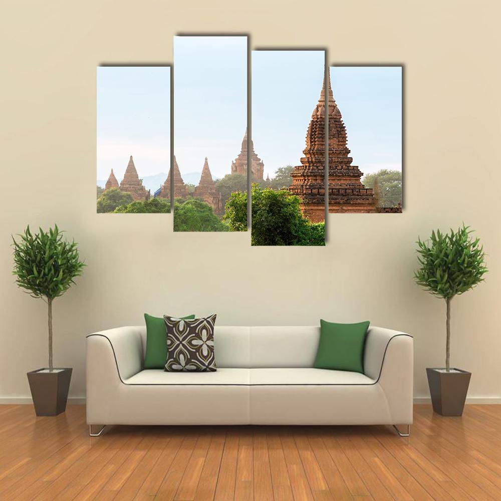 View Of Ancient Pagodas In Bagan Canvas Wall Art-4 Pop-Gallery Wrap-50" x 32"-Tiaracle