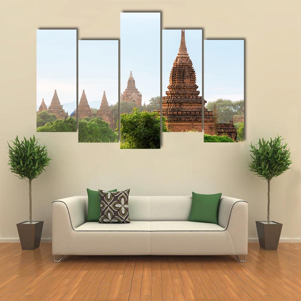 View Of Ancient Pagodas In Bagan Canvas Wall Art-5 Pop-Gallery Wrap-47" x 32"-Tiaracle