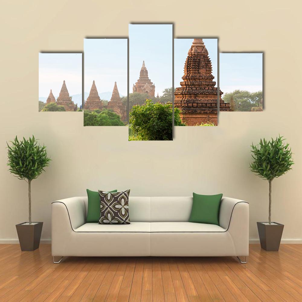 View Of Ancient Pagodas In Bagan Canvas Wall Art-5 Star-Gallery Wrap-62" x 32"-Tiaracle