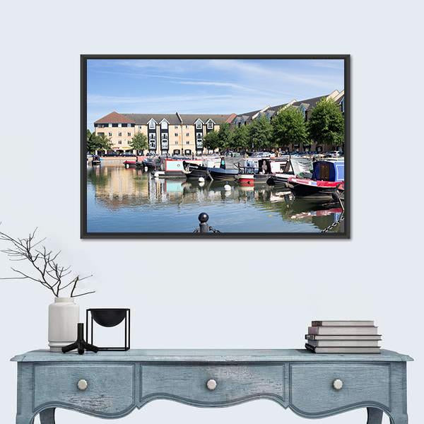 View Of Apsley Marina Canvas Wall Art-1 Piece-Floating Frame-24" x 16"-Tiaracle