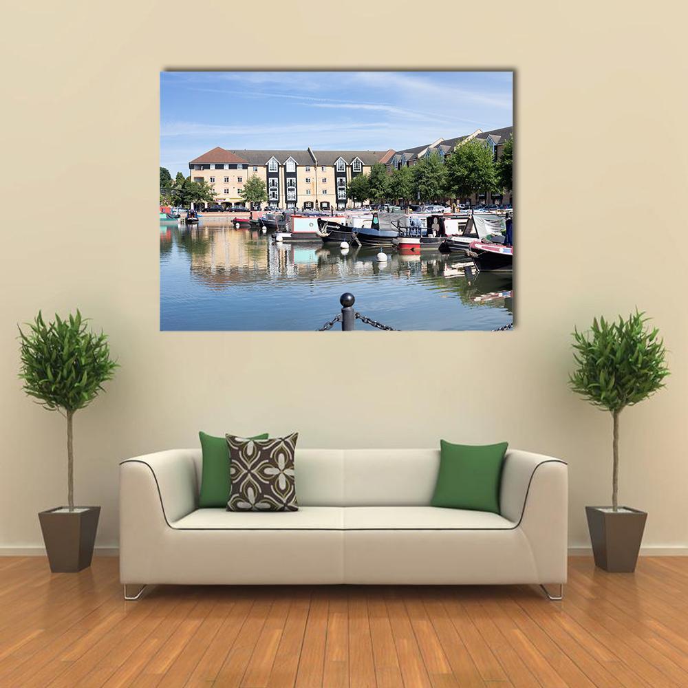 Apsley Marina View Canvas Wall Art in white, beige and blue, single panel hung on a wall