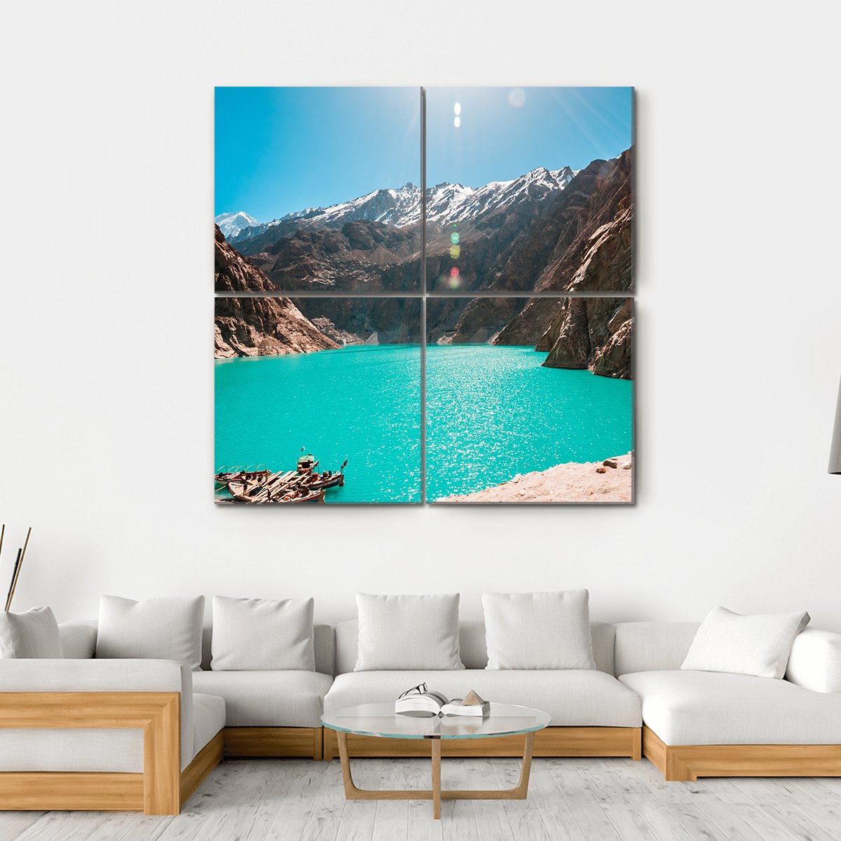 View Of Attabad Lake in Northern Pakistan Canvas Wall Art-4 Square-Gallery Wrap-17" x 17"-Tiaracle