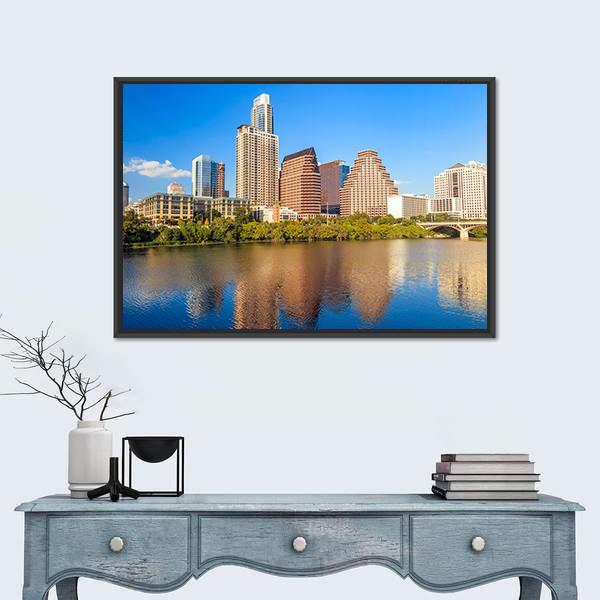 View Of Austin Texas Downtown Skyline Canvas Wall Art-1 Piece-Floating Frame-24" x 16"-Tiaracle