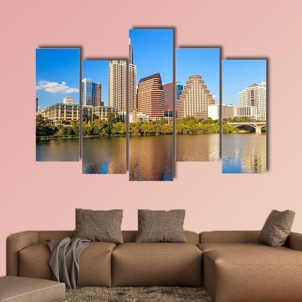 View Of Austin Texas Downtown Skyline Canvas Wall Art-5 Pop-Gallery Wrap-47" x 32"-Tiaracle