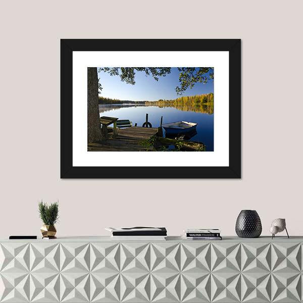 View Of Autumn Lake Canvas Wall Art-1 Piece-Framed Print-20" x 16"-Tiaracle