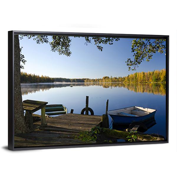 View Of Autumn Lake Canvas Wall Art-3 Horizontal-Gallery Wrap-25" x 16"-Tiaracle