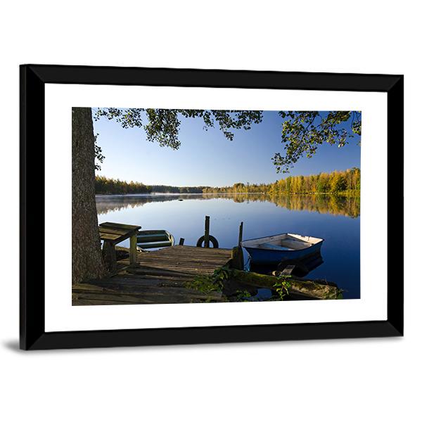 View Of Autumn Lake Canvas Wall Art-3 Horizontal-Gallery Wrap-25" x 16"-Tiaracle