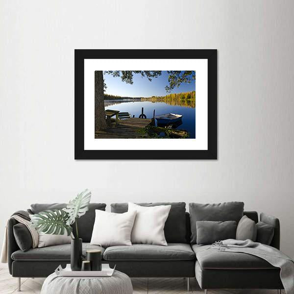 View Of Autumn Lake Canvas Wall Art-3 Horizontal-Gallery Wrap-25" x 16"-Tiaracle