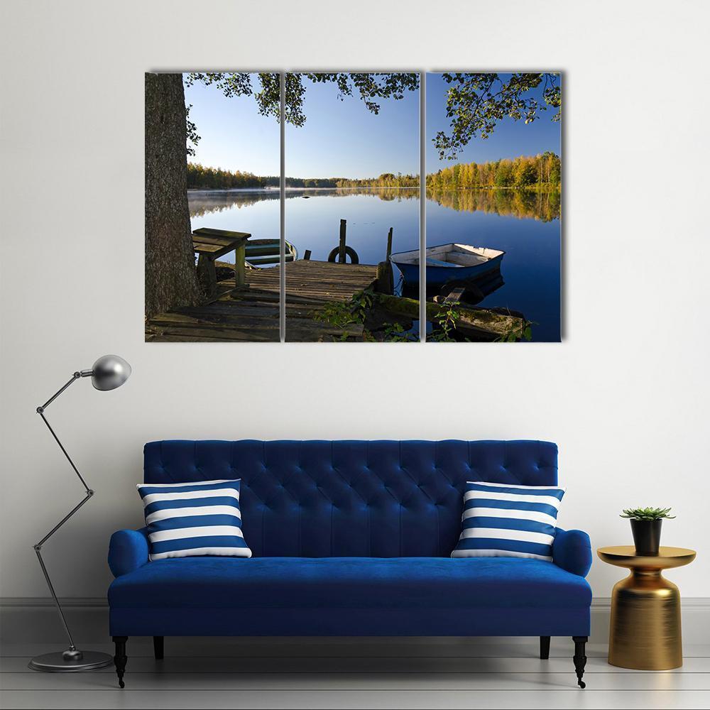 View Of Autumn Lake Canvas Wall Art-3 Horizontal-Gallery Wrap-37" x 24"-Tiaracle