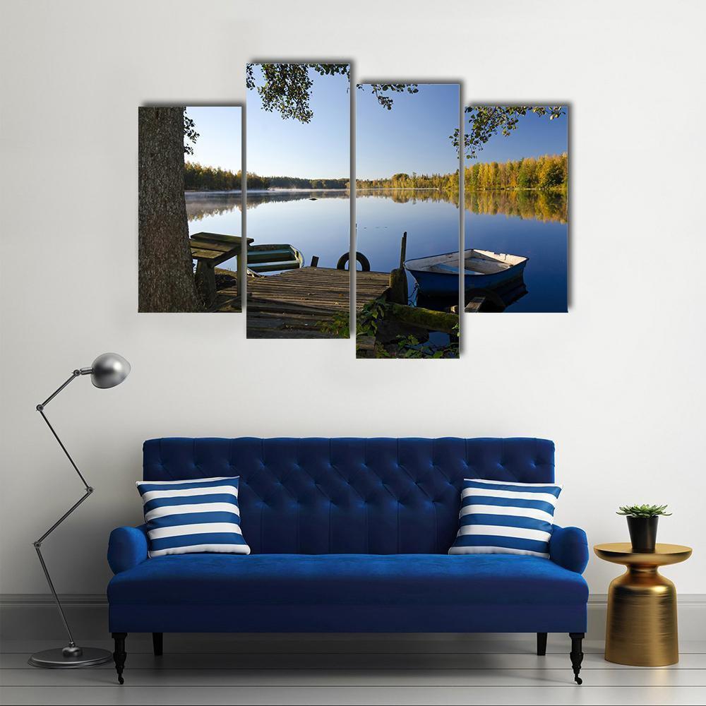 View Of Autumn Lake Canvas Wall Art-4 Pop-Gallery Wrap-50" x 32"-Tiaracle