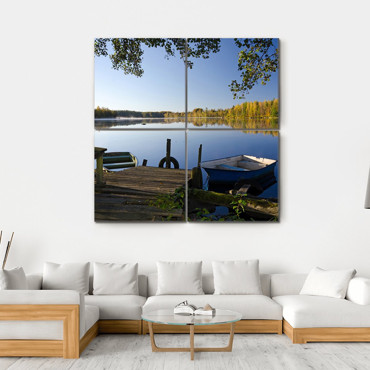 View Of Autumn Lake Canvas Wall Art-4 Square-Gallery Wrap-17" x 17"-Tiaracle