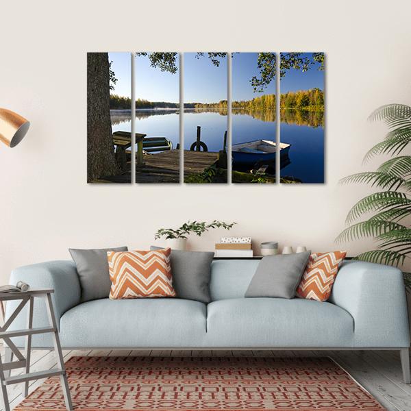 View Of Autumn Lake Canvas Wall Art-5 Horizontal-Gallery Wrap-22" x 12"-Tiaracle