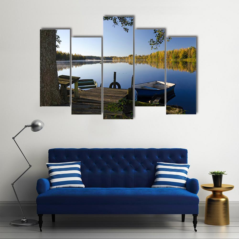 View Of Autumn Lake Canvas Wall Art-5 Pop-Gallery Wrap-47" x 32"-Tiaracle