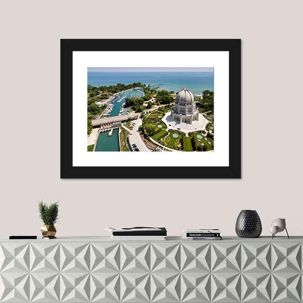 View Of Baha'i Temple And Wilmette Harbor Canvas Wall Art-1 Piece-Framed Print-20" x 16"-Tiaracle