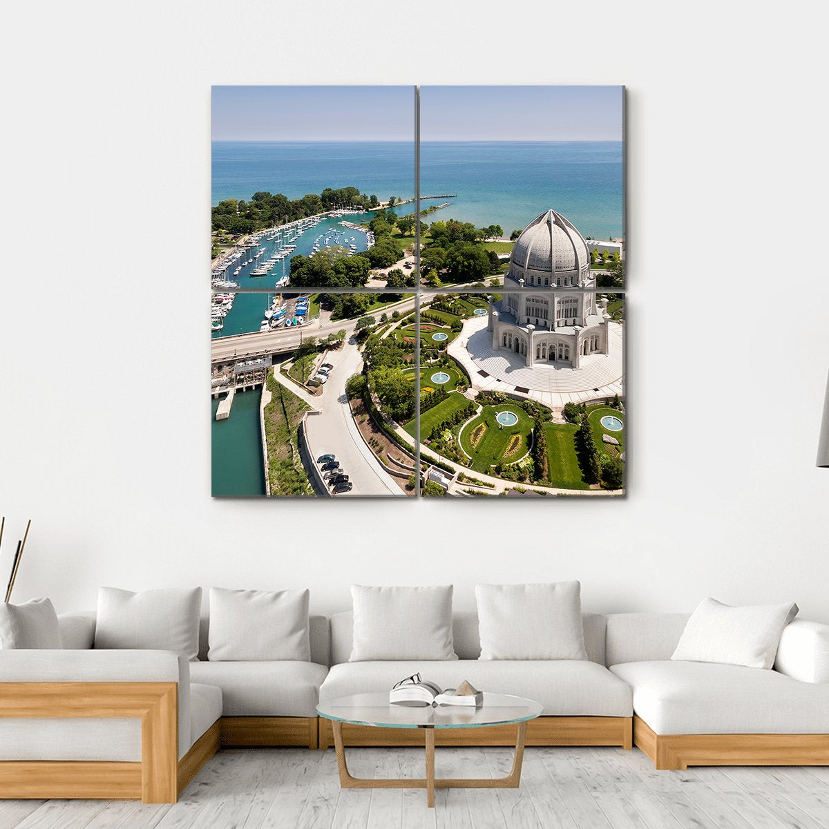 View Of Baha'i Temple And Wilmette Harbor Canvas Wall Art-4 Square-Gallery Wrap-17" x 17"-Tiaracle
