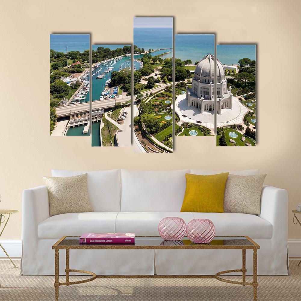 View Of Baha'i Temple And Wilmette Harbor Canvas Wall Art-5 Pop-Gallery Wrap-47" x 32"-Tiaracle
