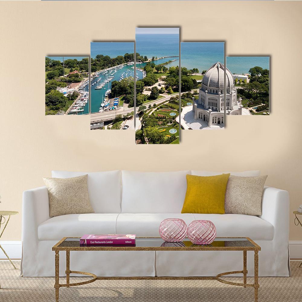 View Of Baha'i Temple And Wilmette Harbor Canvas Wall Art-4 Pop-Gallery Wrap-50" x 32"-Tiaracle