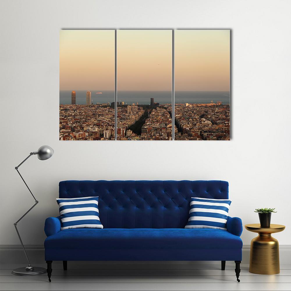 View Of Barcelona Canvas Wall Art-3 Horizontal-Gallery Wrap-37" x 24"-Tiaracle