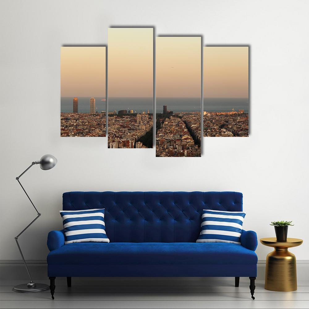 View Of Barcelona Canvas Wall Art-4 Pop-Gallery Wrap-50" x 32"-Tiaracle