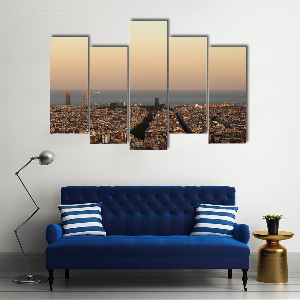 View Of Barcelona Canvas Wall Art-5 Pop-Gallery Wrap-47" x 32"-Tiaracle