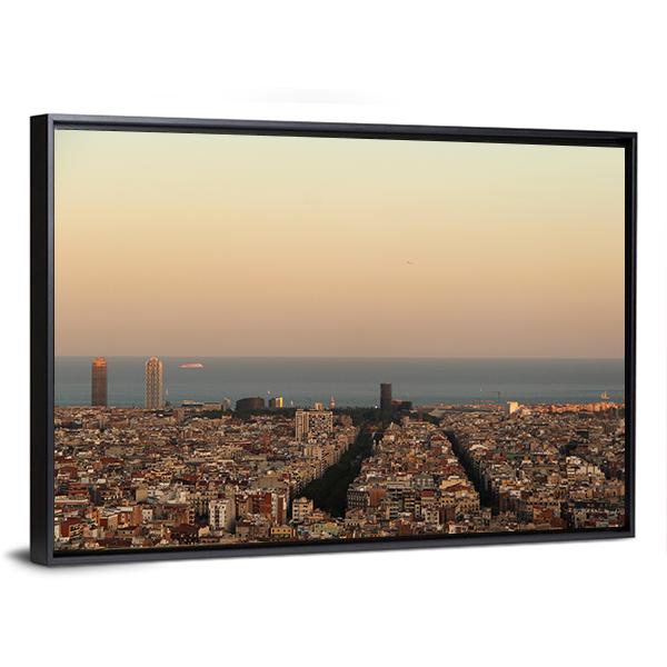 View Of Barcelona Canvas Wall Art-3 Horizontal-Gallery Wrap-25" x 16"-Tiaracle