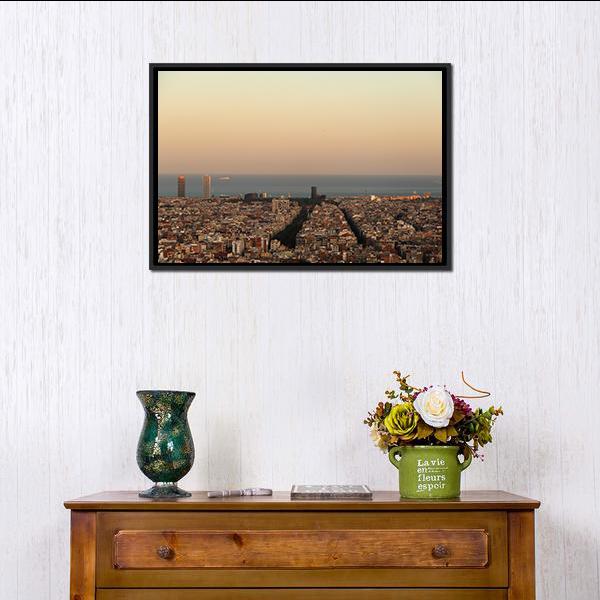 View Of Barcelona Canvas Wall Art-1 Piece-Floating Frame-24" x 16"-Tiaracle