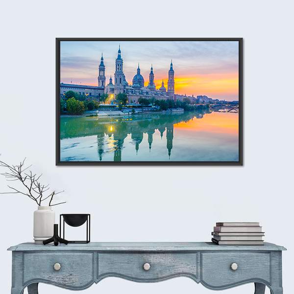View Of Basilica De Nuestra Senora De Pila Canvas Wall Art-1 Piece-Floating Frame-24" x 16"-Tiaracle