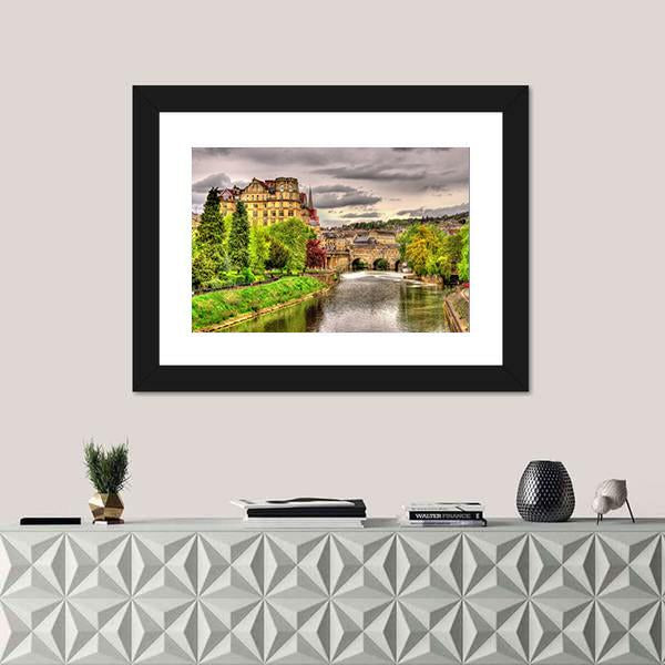 View Of Bath Town Over The River Avon Canvas Wall Art-1 Piece-Framed Print-20" x 16"-Tiaracle