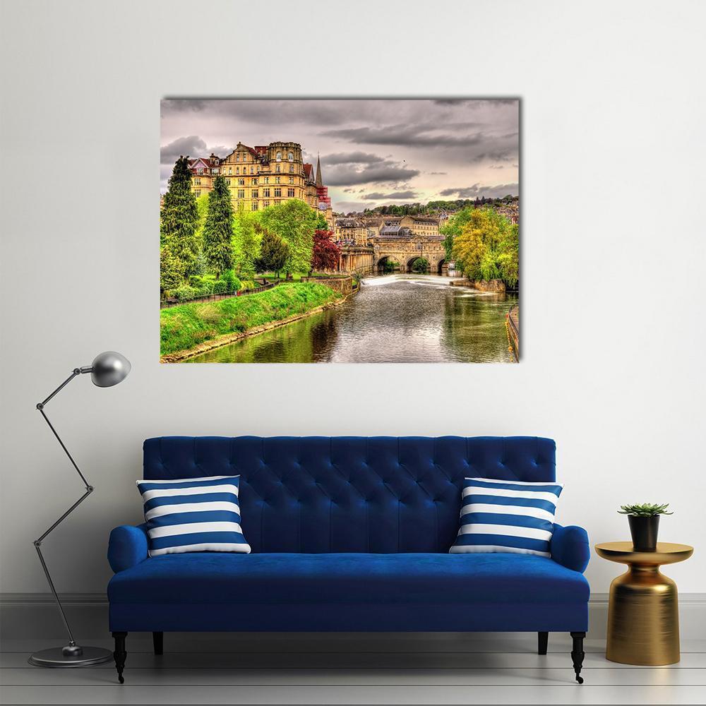 View Of Bath Town Over The River Avon Canvas Wall Art-4 Horizontal-Gallery Wrap-34" x 24"-Tiaracle