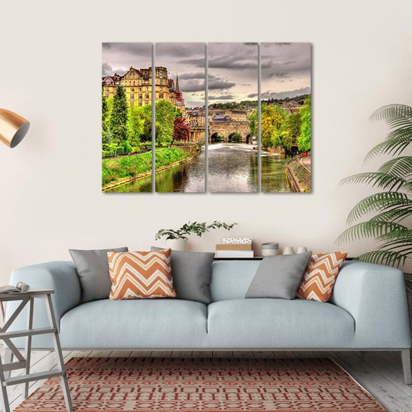 View Of Bath Town Over The River Avon Canvas Wall Art-4 Horizontal-Gallery Wrap-34" x 24"-Tiaracle