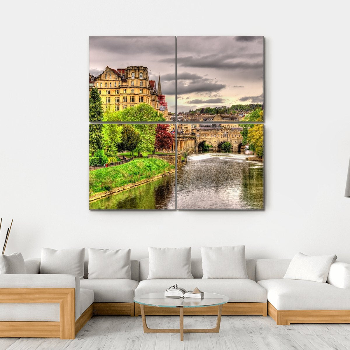 View Of Bath Town Over The River Avon Canvas Wall Art-4 Square-Gallery Wrap-17" x 17"-Tiaracle