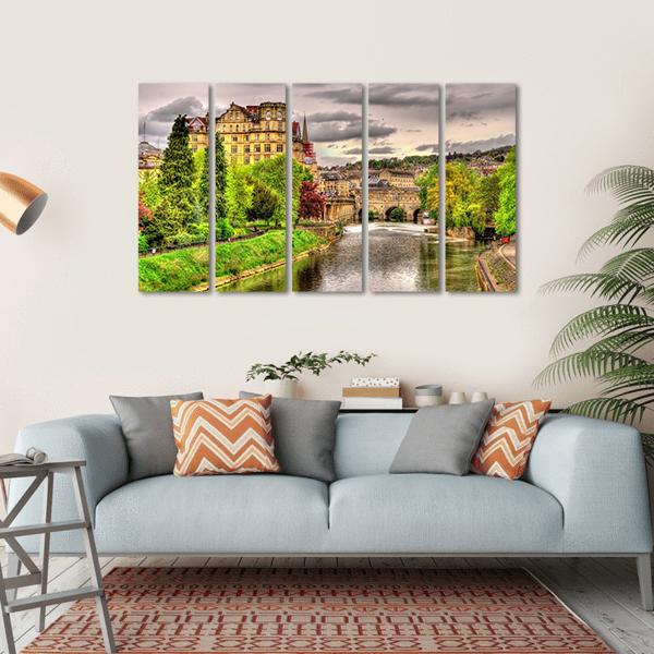 View Of Bath Town Over The River Avon Canvas Wall Art-5 Horizontal-Gallery Wrap-22" x 12"-Tiaracle