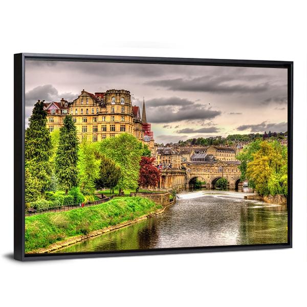 View Of Bath Town Over The River Avon Canvas Wall Art-3 Horizontal-Gallery Wrap-25" x 16"-Tiaracle