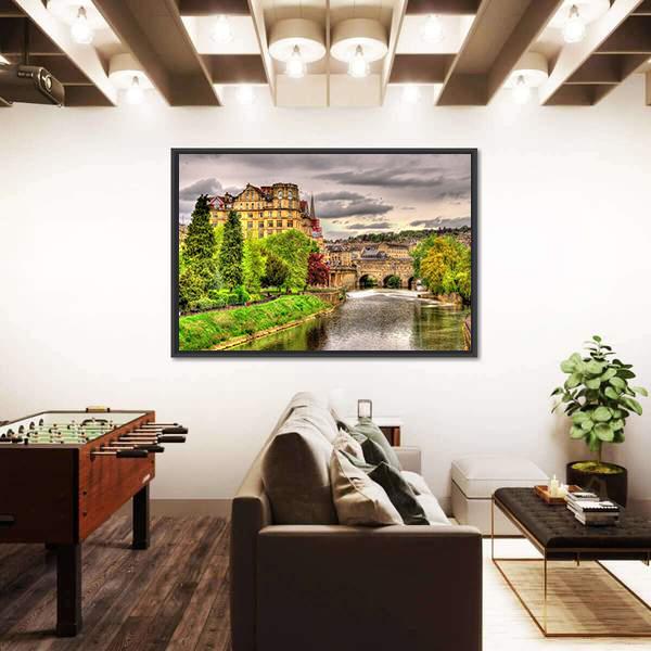 View Of Bath Town Over The River Avon Canvas Wall Art-3 Horizontal-Gallery Wrap-25" x 16"-Tiaracle