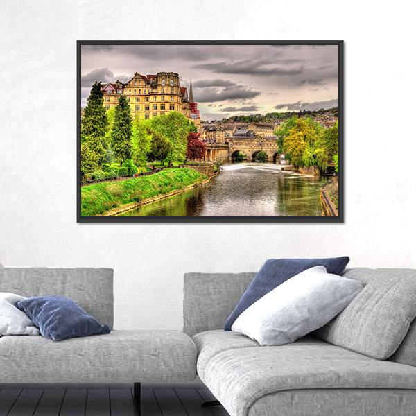 View Of Bath Town Over The River Avon Canvas Wall Art-3 Horizontal-Gallery Wrap-25" x 16"-Tiaracle