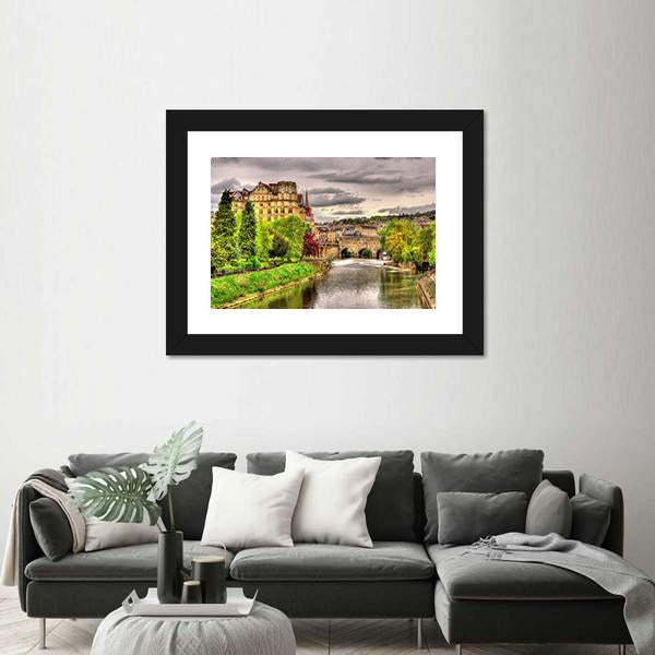 View Of Bath Town Over The River Avon Canvas Wall Art-3 Horizontal-Gallery Wrap-25" x 16"-Tiaracle