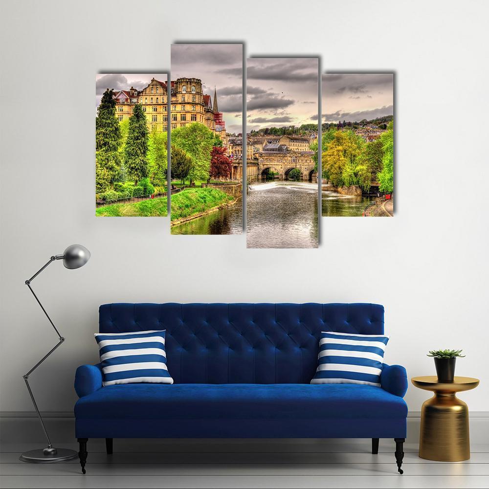 View Of Bath Town Over The River Avon Canvas Wall Art-4 Pop-Gallery Wrap-50" x 32"-Tiaracle