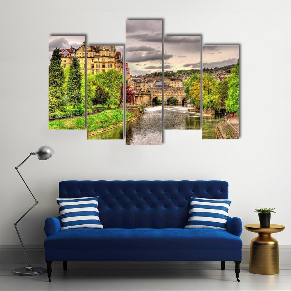 View Of Bath Town Over The River Avon Canvas Wall Art-5 Pop-Gallery Wrap-47" x 32"-Tiaracle