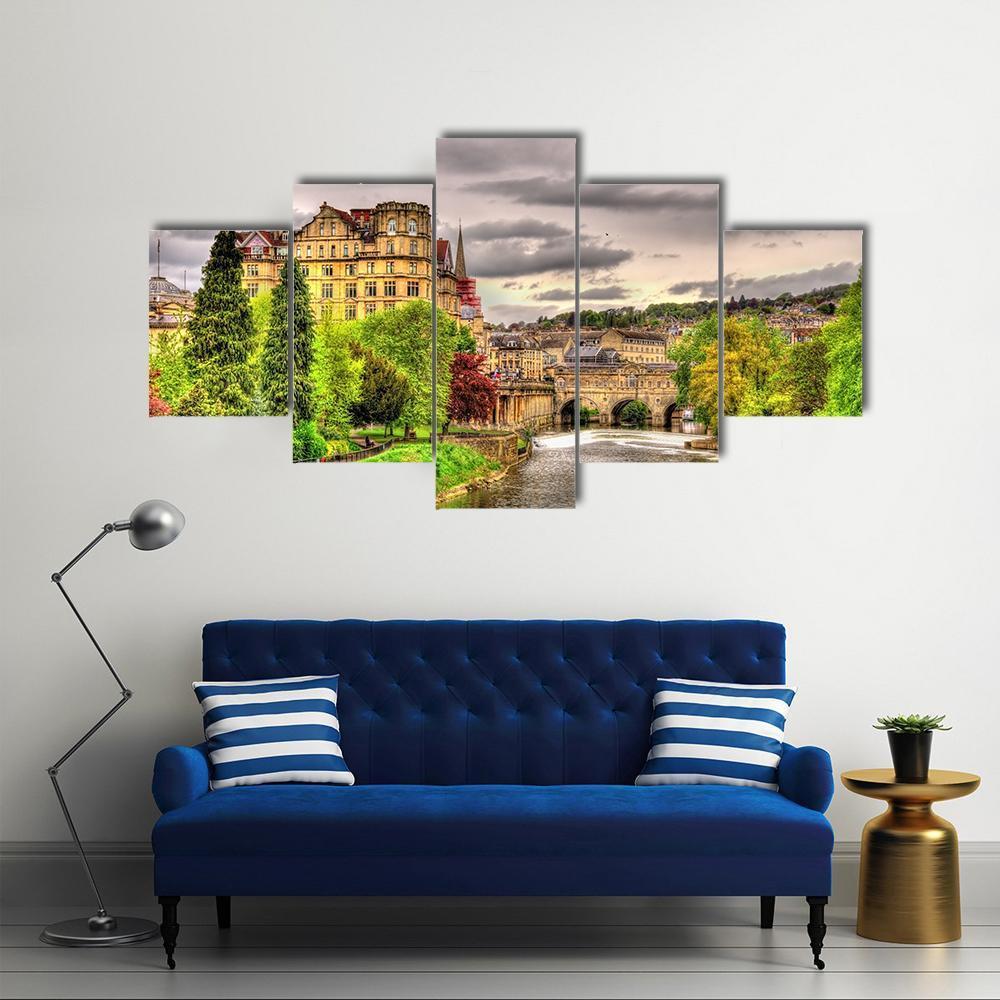 View Of Bath Town Over The River Avon Canvas Wall Art-5 Star-Gallery Wrap-62" x 32"-Tiaracle