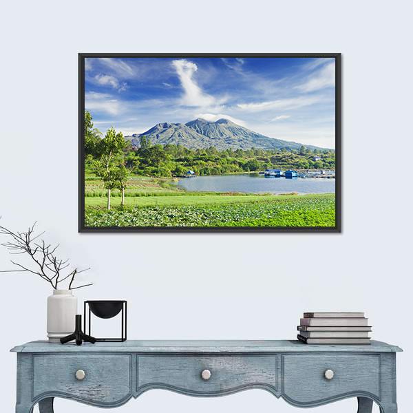 View Of Batur Volcano On Bali island Canvas Wall Art-1 Piece-Floating Frame-24" x 16"-Tiaracle