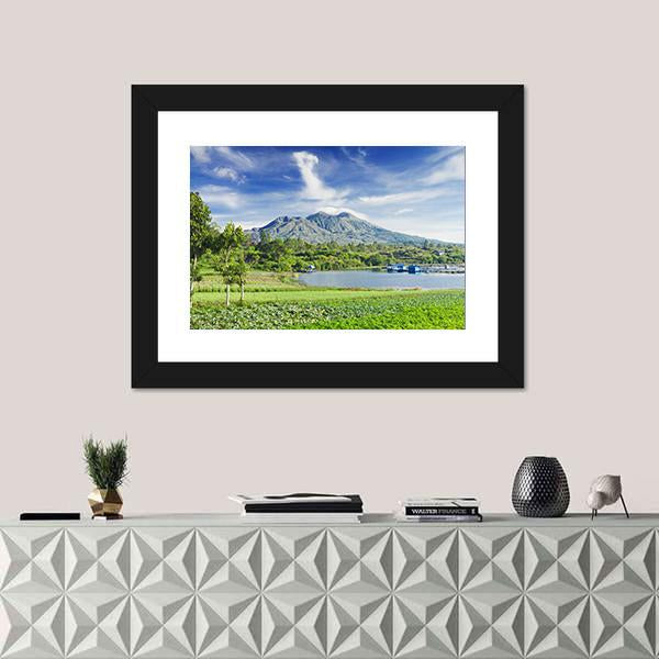 View Of Batur Volcano On Bali island Canvas Wall Art-1 Piece-Framed Print-20" x 16"-Tiaracle