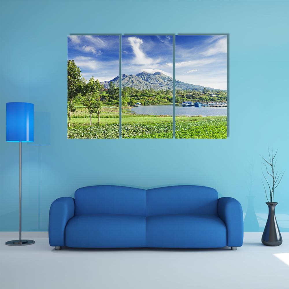 View Of Batur Volcano On Bali island Canvas Wall Art-3 Horizontal-Gallery Wrap-37" x 24"-Tiaracle
