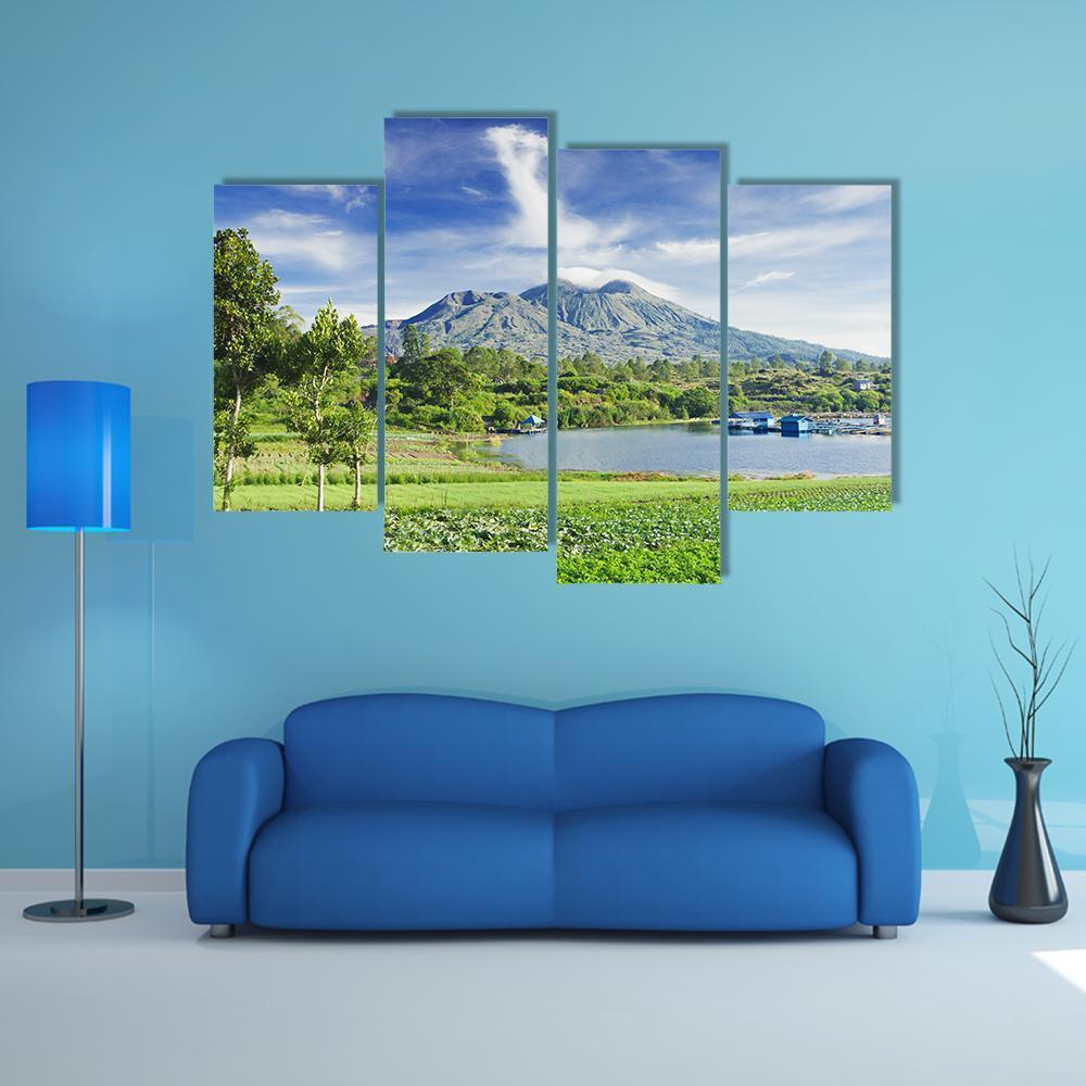 View Of Batur Volcano On Bali island Canvas Wall Art-4 Pop-Gallery Wrap-50" x 32"-Tiaracle