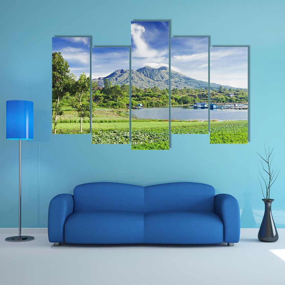 View Of Batur Volcano On Bali island Canvas Wall Art-5 Pop-Gallery Wrap-47" x 32"-Tiaracle
