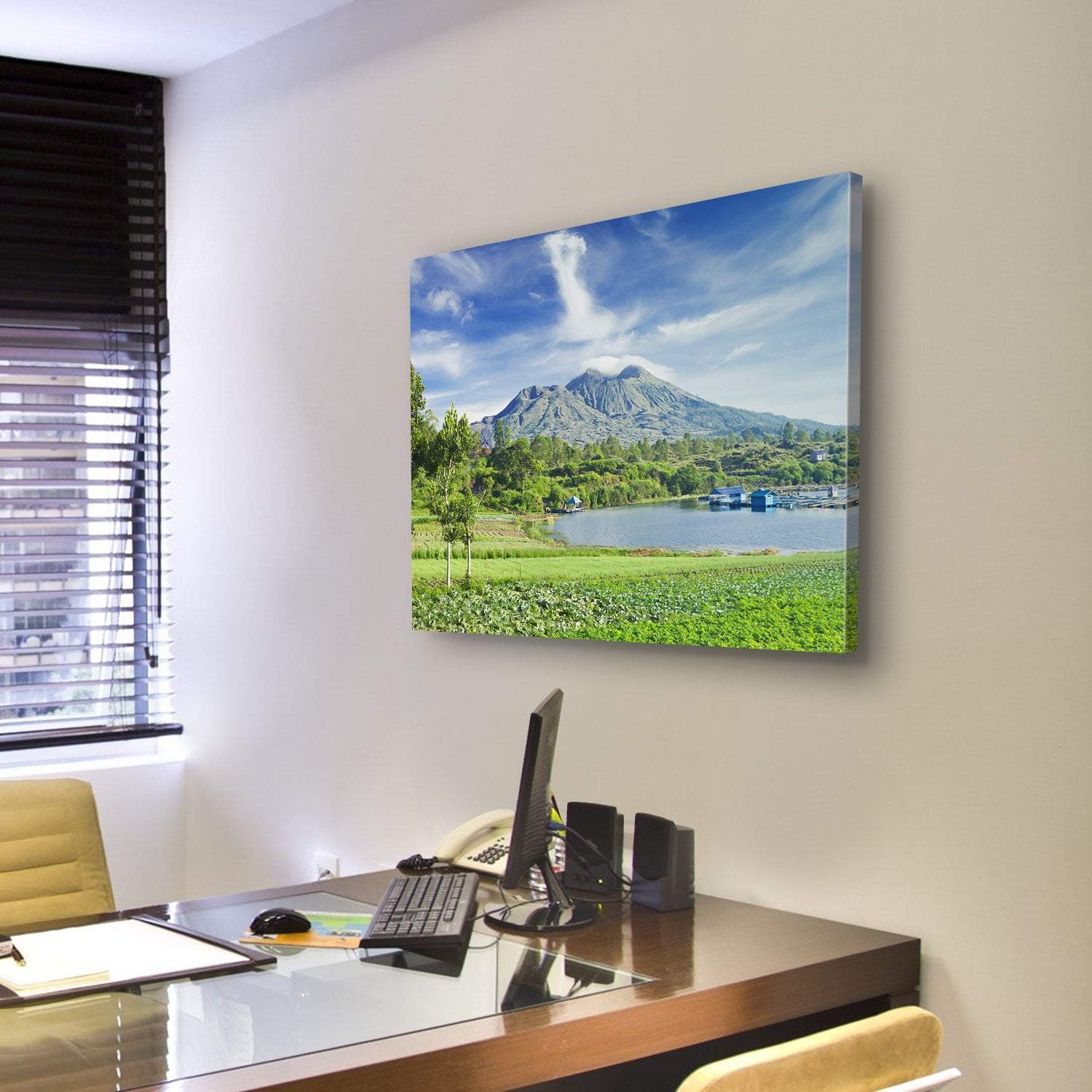 View Of Batur Volcano On Bali island Canvas Wall Art-3 Horizontal-Gallery Wrap-25" x 16"-Tiaracle