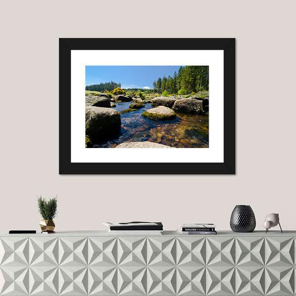 View Of Bellever Forest And Dart River In England Canvas Wall Art-1 Piece-Framed Print-20" x 16"-Tiaracle