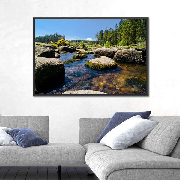View Of Bellever Forest And Dart River In England Canvas Wall Art-3 Horizontal-Gallery Wrap-25" x 16"-Tiaracle