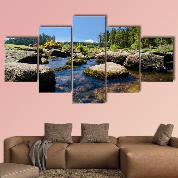 View Of Bellever Forest And Dart River In England Canvas Wall Art-5 Star-Gallery Wrap-62" x 32"-Tiaracle